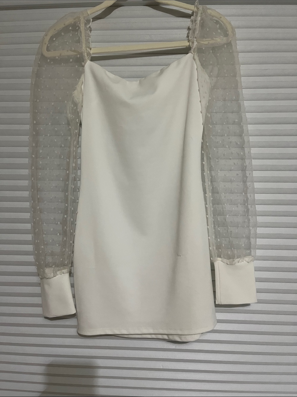 Lucy in the Sky Ivory Sheer-Dot Long Sleeve Mini Dress